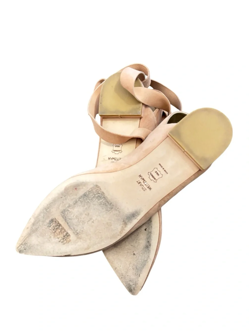Stuart Weitzman Supersonic Suede Ballet Flats-Pointed Toe Ankle Tie Dusty Pink